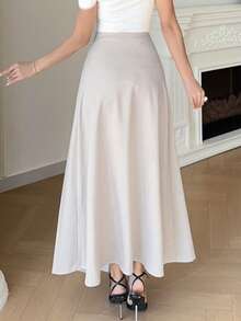 Modelyn Elegant Pleated Asymmetric Hem Women's Skirt, Suitable For Commuting - Khaki - View 6