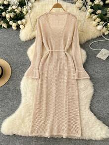 GlowEve 新款欧美时尚混色别致百搭针织开衫毛衣 - 卡其色 - 查看 2