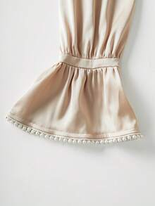 Seusyu Autumn/Winter French Elegant Beaded Satin Long Sleeve Women Blouse - Champagne - View 5