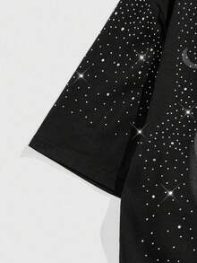 ROMWE MEN Street Life Men's Virgin Mary Rhinestone Embellished Short Sleeve T-Shirt, Suitable For Everyday Wear, Spring/Summer - Black - View 3