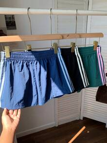 SHEIN EZwear 3件套女士休闲宽松短裤，侧边条纹，松紧腰，适合春夏穿着 - 彩色 - 查看 5