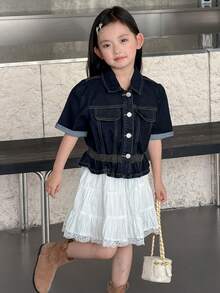 DAZY Young Girls Washed Casual Korean Style Retro Denim Blouse