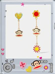 Paul Frank X ROMWE Fashionable Cute Flower & Monkey Design Dangle Earrings - Yellow Gold - View 1