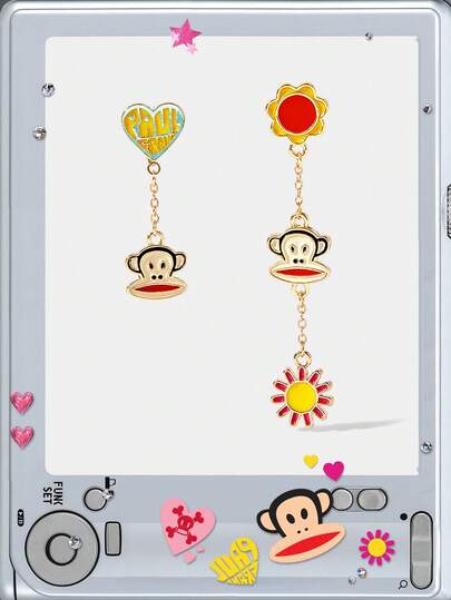 Paul Frank X ROMWE Fashionable Cute Flower & Monkey Design Dangle Earrings