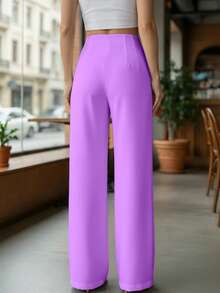 Pantalón Pinzas al Frente y Pierna Amplia.  Tela Stretch. - Lila Púrpura - Ver 2
