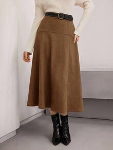 Heiryn Women's Solid Color Versatile Commuter Skirt, Autumn/Winter - Coffee Brown - View 7