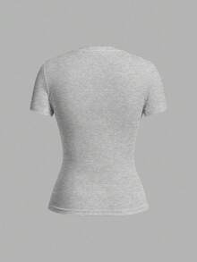 Tseoso 2件装，花卉图案和纯色基础款圆领短袖T恤，休闲简约风，春夏款 - 彩色 - 查看 7