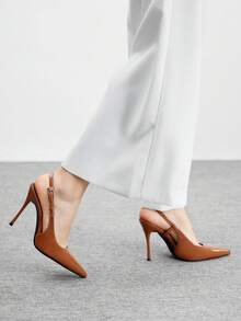CUCCOO BIZCHIC 女式高跟鞋，带蝴蝶结装饰，酒红色，后绑带设计，适合工作，洛丽塔风格 - 棕色 - 查看 5