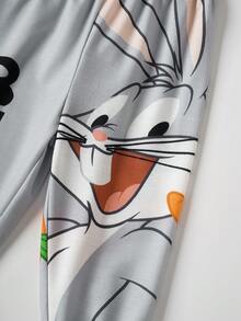 LOONEY TUNES X SHEIN Baby Boy Casual Everyday Commute Cute Cartoon Rabbit Print Crew Neck Sweatshirt And Sweatpants Sports Suit, Suitable For Spring, Autumn And Winter - Grey - View 5