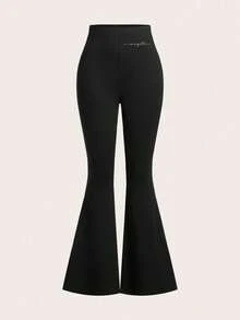 SHEIN EZwear 3件套女士大胆英文印花连体衣和高腰喇叭裤套装，适合春、夏、秋季穿着。 - 彩色 - 查看 10