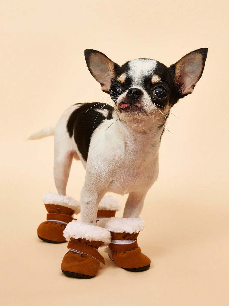 PETSIN Cute Dog Shoes Winter New Candy Color Series, Thermal Lined Thickened Warm Dog Boots, Soft-Soled Pet Shoes For Teddy Small Dogs, Anti-Slip Comfortable Dog Footwear - Brown - View 1