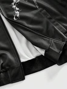 ROMWE MEN Goth Men's Skull Print Zip-Up Collar Jacket - Multicolor - View 5