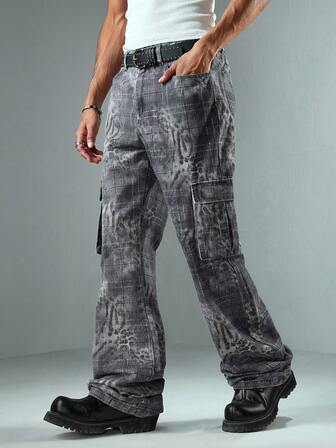 Street Life Herren Retro Leoparden Muster Cargo Jeans