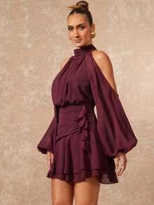 Lumalex 女士新款梅紫色纯色迷你连衣裙，长袖灯笼袖设计，A字裙，派对连衣裙，约会连衣裙，下午茶连衣裙，秋季/新年女装，春季浪漫约会音乐节系带长袖荷叶边迷你连衣裙，性感紫色露肩褶皱设计长袖修身喇叭优雅连衣裙，春夏奢华舞会聚会派对宴会，低调奢华闪亮假日派对狂欢节郊游度假热门户外层次丰富的婚礼季宴会宰牲节派对新年紫色性感连衣裙派对晚宴晚宴秋季情人节派对礼服 - 紫色 - 查看 8