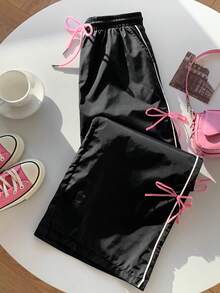 SHEIN EZwear Quần Nữ Có Trang Trí Nơ - màu đen - Xem 7