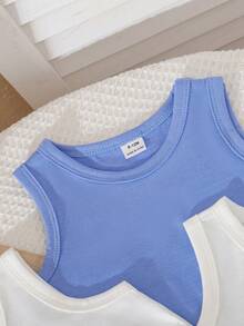 SHEIN 5件套休闲白色针织无袖背心，适合叠穿、外出、休闲穿着、旅行，适合6个月至3岁的男婴。