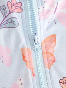 Dozy Joy 新生儿长袖连脚连体衣，蓝色卡通蝴蝶花卉印花，可爱有趣，休闲简约，舒适柔软的拉链款式，适合户外穿着和居家休闲，四季皆宜。 - 藍色 - 查看 4