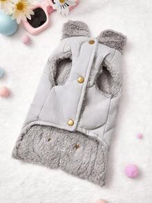 PETSIN 1件装二合一可爱保暖内衬宠物外套，带牵引绳，适合秋冬季穿着 - 灰色 - 查看 4