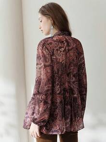 Frievida Áo sơ mi dài tay dáng rộng, họa tiết hoa điều cổ điển, phối nhiều mảnh vải. - Nhiều màu - Xem 3