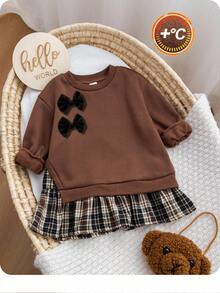 SHEIN 女婴可爱撞色长袖连衣裙，秋冬款 - 彩色 - 查看 9