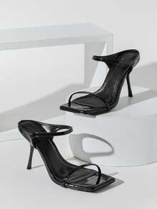 SHUZIA Women's Sexy Ankle Strap Stiletto Heel Toe Ring Sandals - Black - View 6