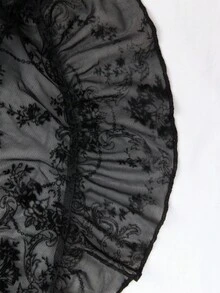 Sweetra 大码女式V领纯色露背无袖荷叶边下摆植绒紧身连衣裙 - 黑色 - 查看 3