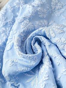 EMERY ROSE 女士纯色提花面料翻领灯笼袖休闲通勤时尚优雅复古浪漫约会蓝色长袖衬衫 - 藍色 - 查看 5