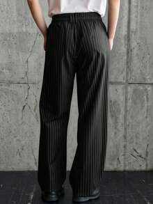 HIMLAND 男士条纹口袋阔腿宽松休闲裤 - 黑色 - 查看 2