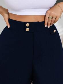 Breezaya 大码女式情人节编织金属纽扣优雅短裤，清凉舒爽，缓解压力，时尚 - 藏蓝色 - 查看 5