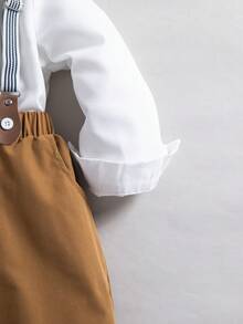 Souflis Souflis 2pcs Young BoyGentleman Set: Shirt Collar, Bow Tie, Suspender Pants - Brown - View 4