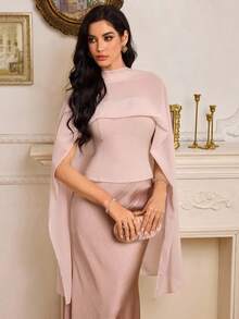 Modelyn Women's Chiffon Shawl Collar Sleeveless Fitted Elegant Blouse Women Clothing Elegant Dress With Cape Tops For Women Elegant - Baby Pink - View 5