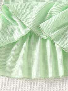 Genkimix Kids Young Girl' Knitted Waffle Fabric Cute Embroidered Daisy Vacation Dress - Green - View 5