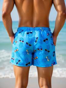 Manfinity VDAYZ Men's Pineapple Print Drawstring Waist Pocket Beach Shorts - Teal Blue - View 2