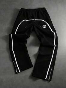 PAVTROS Men's Casual Color Block Drawstring Waist Jogger Pants With Zipper Hem, For Rave - Black - View 3