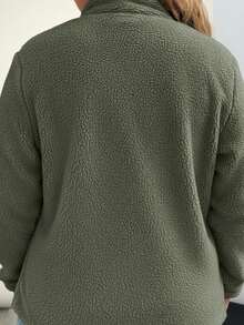 SHEIN LUNE Plus Size Casual Reversible Fleece Patchwork Jacket For Winter Winter Clothes - Army Green - View 7