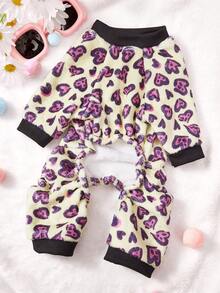 PETSIN 1pc Black And Red Leopard Print Flannel Pet Jumpsuit Casual Style Autumn And Winter Thick Warm Pet Clothing - Multicolor - View 5