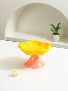 PETSIN 1个花卉图案陶瓷宠物高脚碗 - 符合人体工学的猫狗增高食盆，可支撑颈部，防呕吐慢食碗