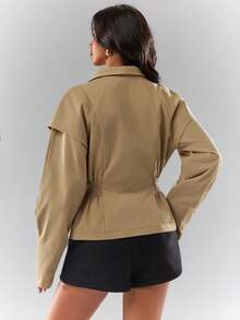 Glamine Chaqueta de mujer de unicolor con cintura fruncida, de uso casual y diario, con estilo retro de calle