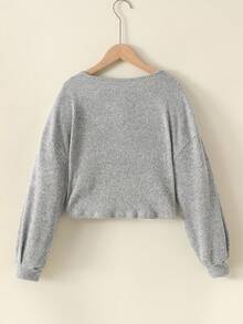 SHEIN Tween Girl Student Clothes, Lantern Sleeve Basic Style, Back To School, Opening Ceremony, Daily Wear, School, Travel, Sports, Winter - Light Grey - View 5