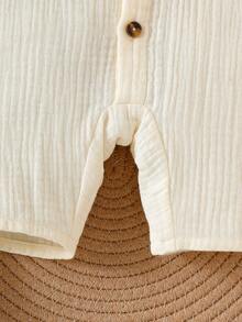 SHEIN 1件男婴白色短袖按扣连体衣，柔软舒适休闲连体裤，适合居家、户外、旅行、春夏穿着 - 白色 - 查看 3