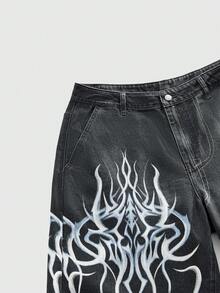 ROMWE MEN Street Life Men's Casual Summer Fashion Cactus Digital Print Shorts With Belt Loops - Black - View 3