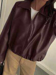 Livesso Women's Loose Casual Faux Leather Jacket, Regular Fit, Autumn/Winter