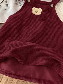 Emery Rose Kids Emery Rose Kids Young Girls /Baby Girls Cute Burgundy Corduroy Overall Dress Young Girls Burgundy Corduroy Dress With Ruffle Pocket And Shoulder Straps Toddler Overall Dress Baby Burgundy Dress Maroon Dress For Girl Young Girl Overalls Corduroy Overall Dress Burgundy Toddler Dress Autumn And Winter Young Girls Dresses Burgundy And Gold Kids Dress Girl Clothes Autumn And Winter Clothes 2pcs Set Toddler Girls Cute Vintage Style - Burgundy - View 12