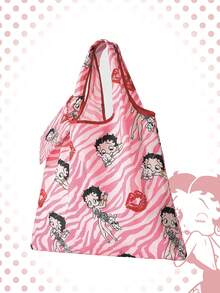Betty Boop | ROMWE Large Capacity Foldable Tote Bag With Coin Pouch, Portable Shopping Bag, Gym Bag - Pink - View 4