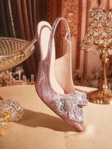 CUCCOO TILAWA Women's Pointed Toe Rhinestone Bow Decor Elegant High Heel Shoes - Pink - View 4
