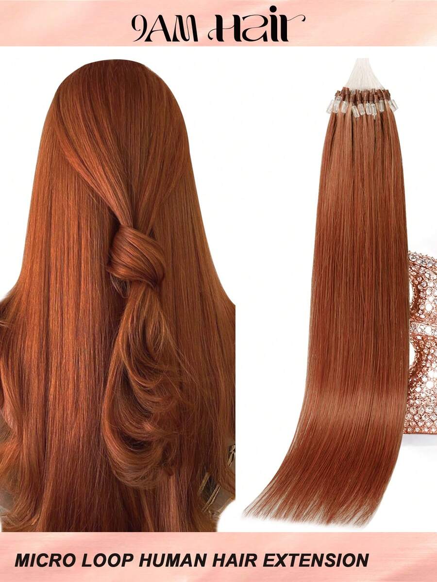 Micro Loop Hair Extensions 100% Human Hair Color #33 Color To Auburn Brown 14-22 Inch Straight 50 Strands /Pack Invisible Beads Thick Micro Ring Loop Hair Extensions With Fishing Line No Glue Needed Easy To Shape For Thin Hair And Salon Use All Women - S33 - View 1
