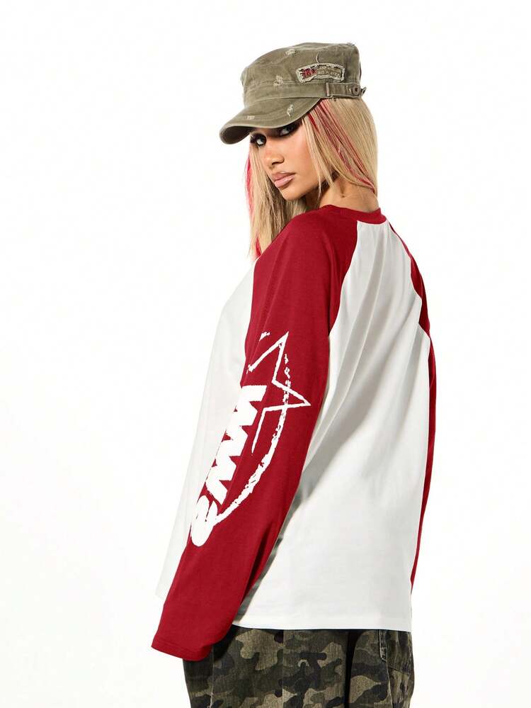 SUMWON WOMEN Raglan Sleeve Star Print Baseball Tee