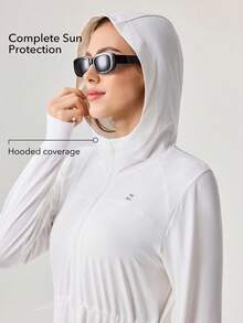 OutZeal Women UV Protection Quick-Dry Drawstring Waist Hooded Long Length Sun-Proof Jacket Daily Casual - White - View 2