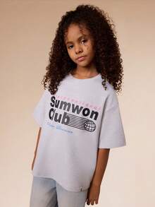 SUMWON Oversized Short Sleeve Crew Neck T-Shirt With Club International Chest Print And Globe Design For Casual Everyday Wear Vacation - Grey - View 4