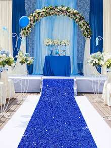 Blue Sequin Aisle Runner Customizable Length Wedding Birthday Party Decor Stage Photo Booth Backdrop Non Slip Backing Reusable Outdoor Indoor Event - Blue - View 2